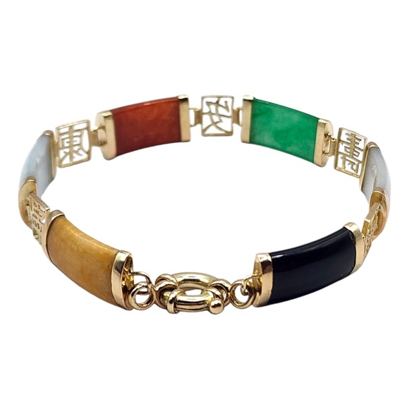 14 Karat Yellow Gold Dyed Multicolored Jade Bracelet #20007 - Picture 4 of 8
